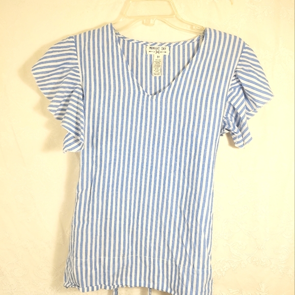 Midnight Sky blue and white striped top women's M   #499 - Picture 1 of 3